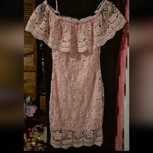 a'gaci Medium Blush Lace Off-Shoulder Dress